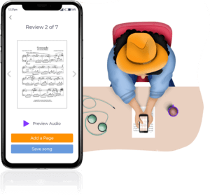 Person using the sheet music scanner function within the Harmony Helper app