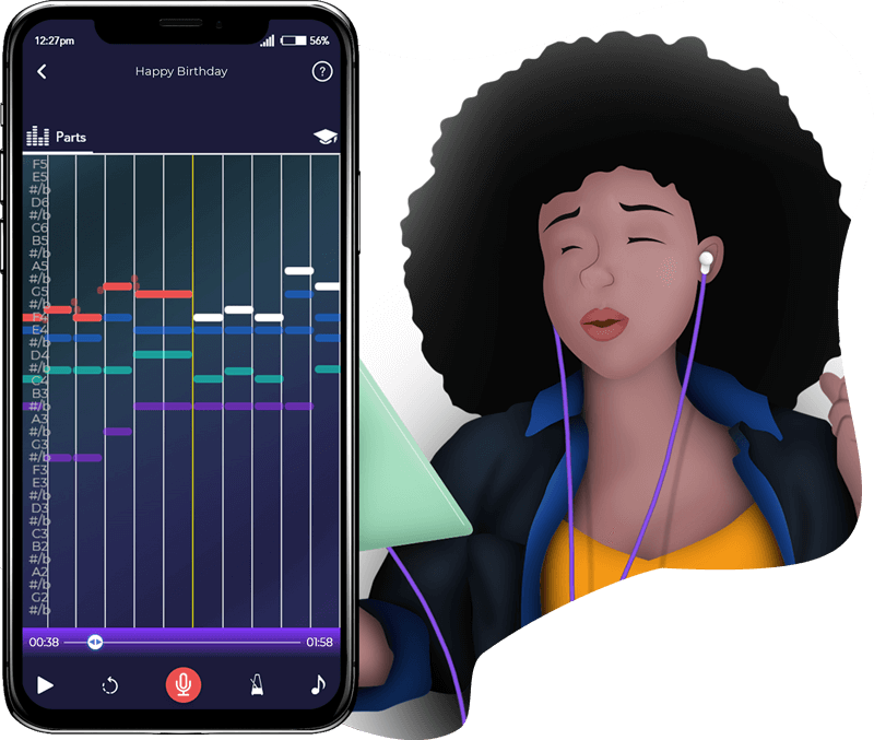 Person listening to real-time feedback using the Harmony Helper app