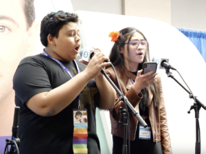 America's Got Talent Golden Buzzer winner Luke Islam performs a song at the Harmony Helper booth at BroadwayCon 2020